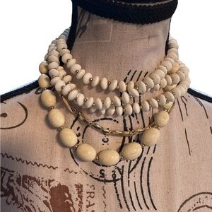 Vintage Monet Napier Lisner Necklace Lot Cream Lucite Gold Tone Choker Set 3pc